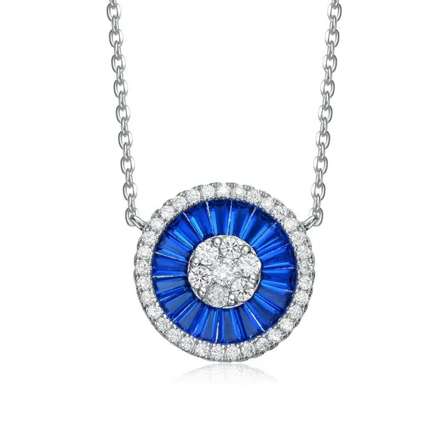 Sterling Silver Colored CZ Baguette Round Necklace