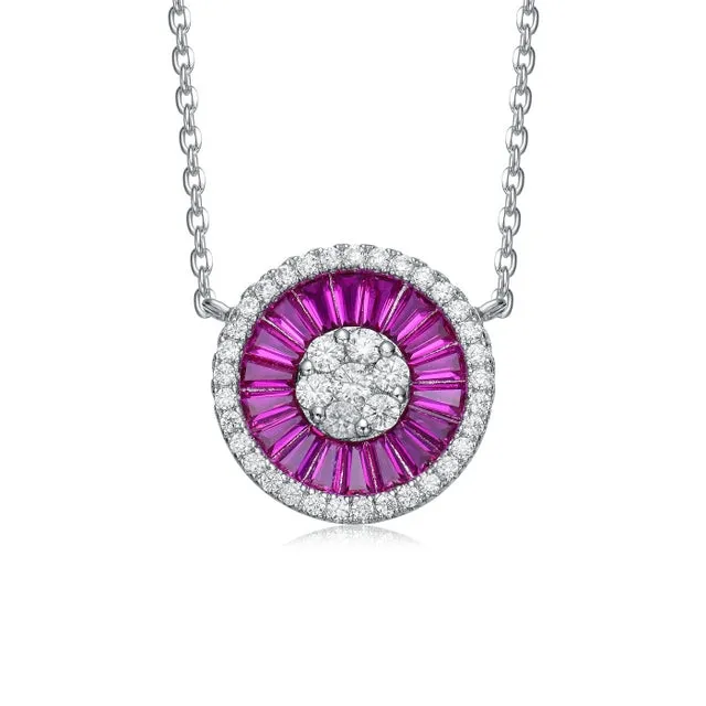 Sterling Silver Colored CZ Baguette Round Necklace