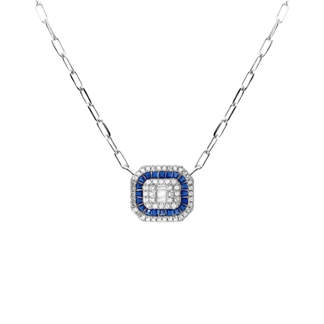 Sterling Silver Colored Stone Baguette "Solitaire" Necklace