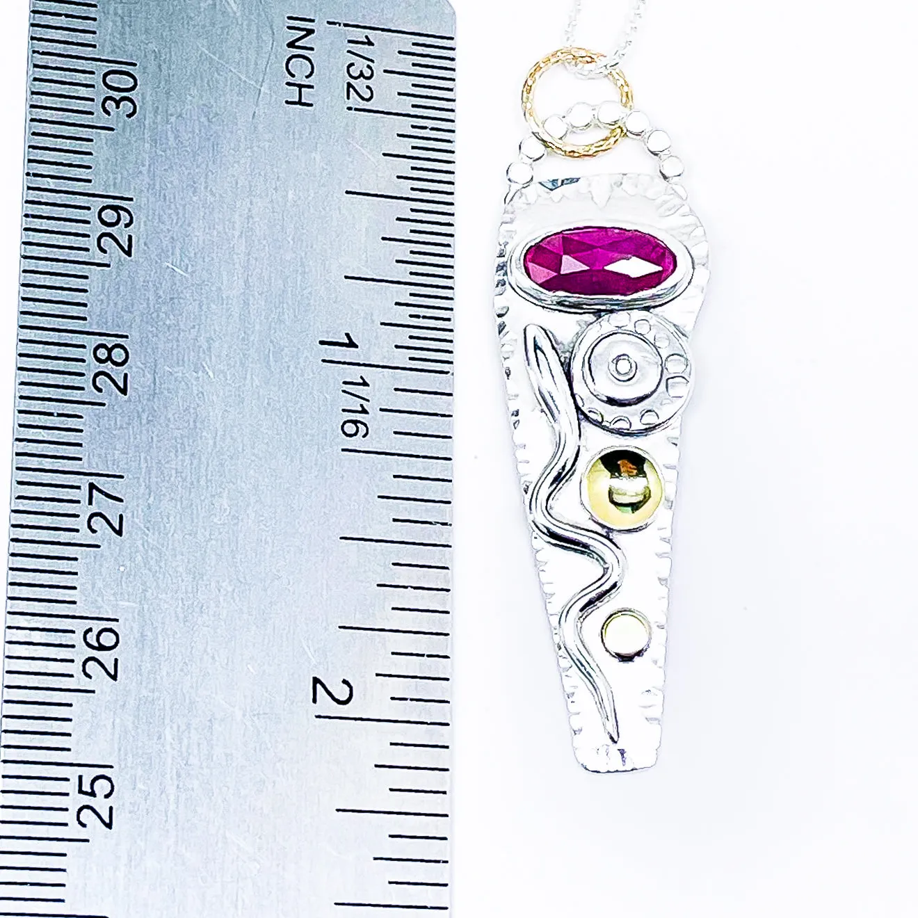 Sterling Silver Snake Pendant - Ruby and Gold