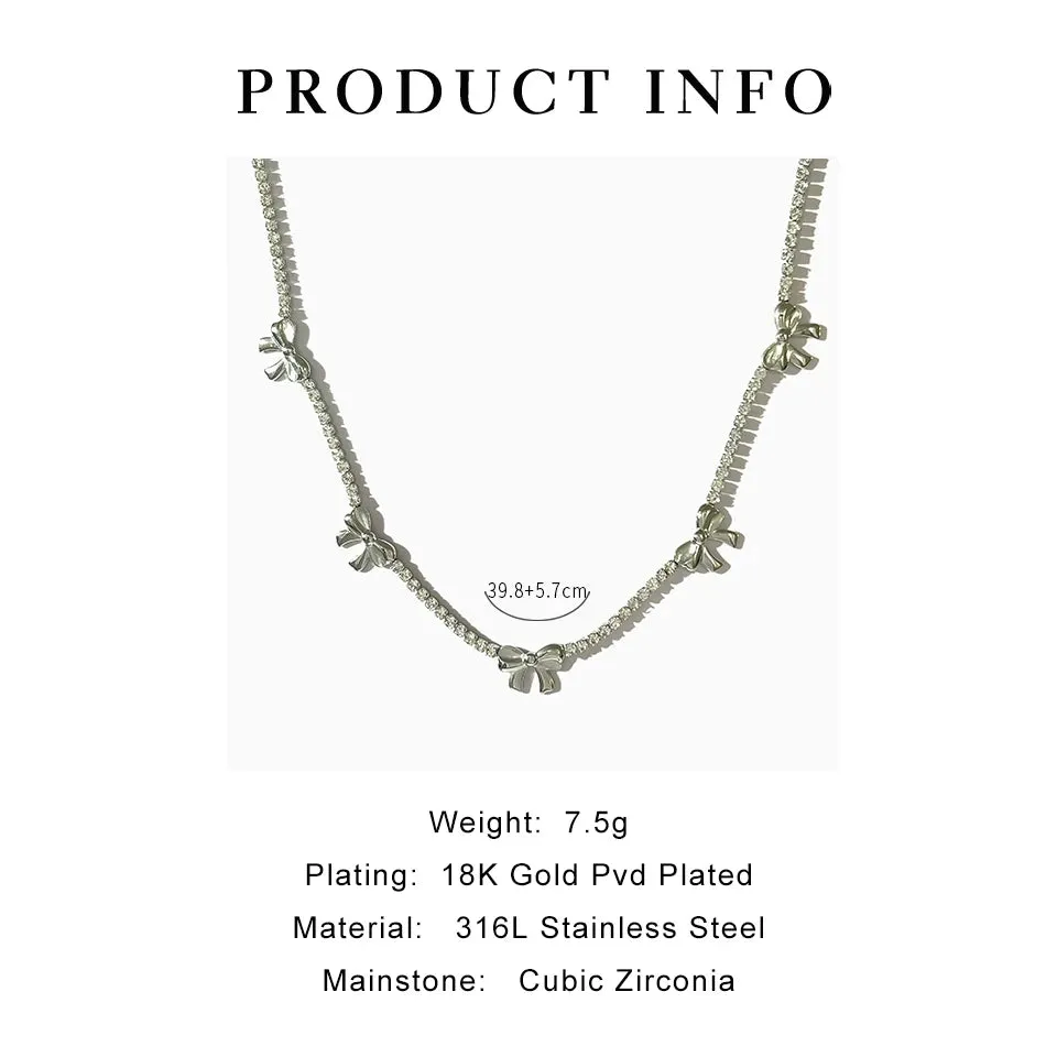TAVIMART  -  Peri'sbox Anti Tarnish Stainless Steel Cute Bow Cz Tennis Choker Necklace for Girl Y2K Tie the Knot Zircon Collar Korean Jewelry