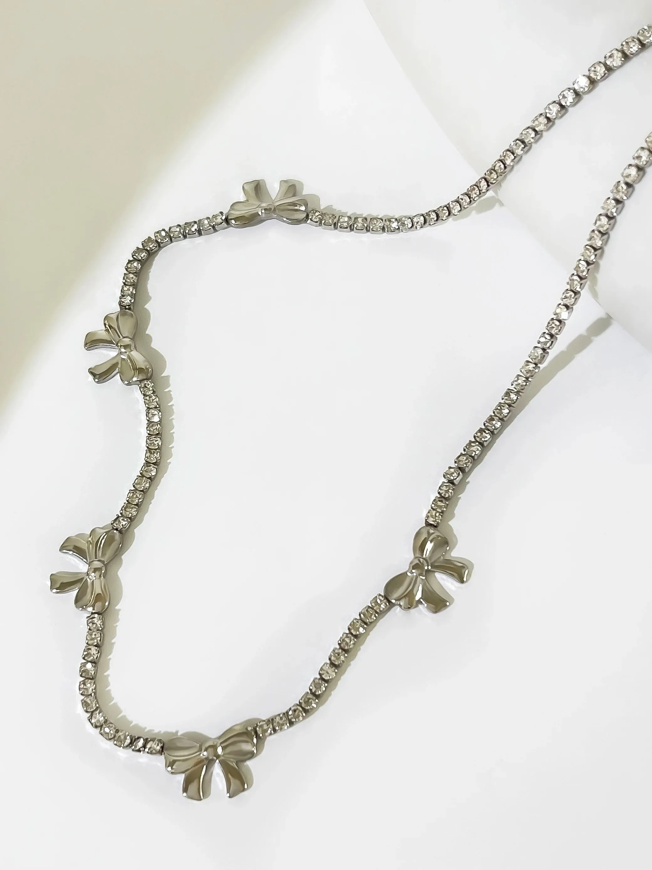 TAVIMART  -  Peri'sbox Anti Tarnish Stainless Steel Cute Bow Cz Tennis Choker Necklace for Girl Y2K Tie the Knot Zircon Collar Korean Jewelry