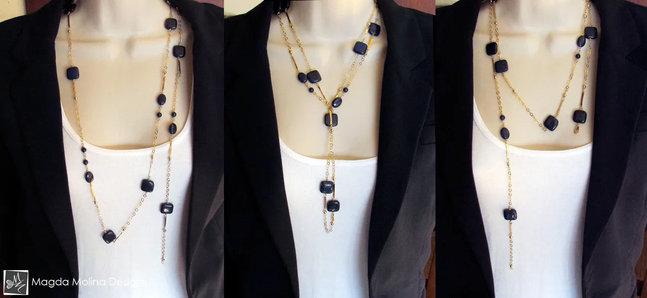 The Long And Elegant Lapis Lazuli and Hammered Gold Necklace