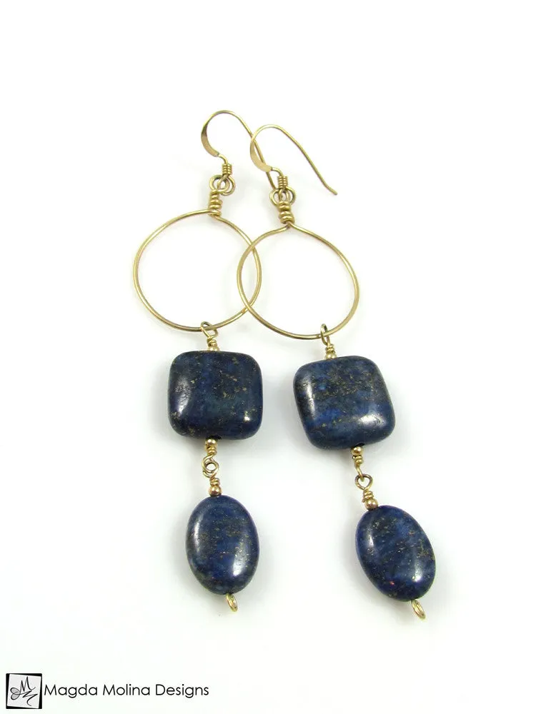 The Long Dangling Lapis Lazuli & Gold Hoop Earrings