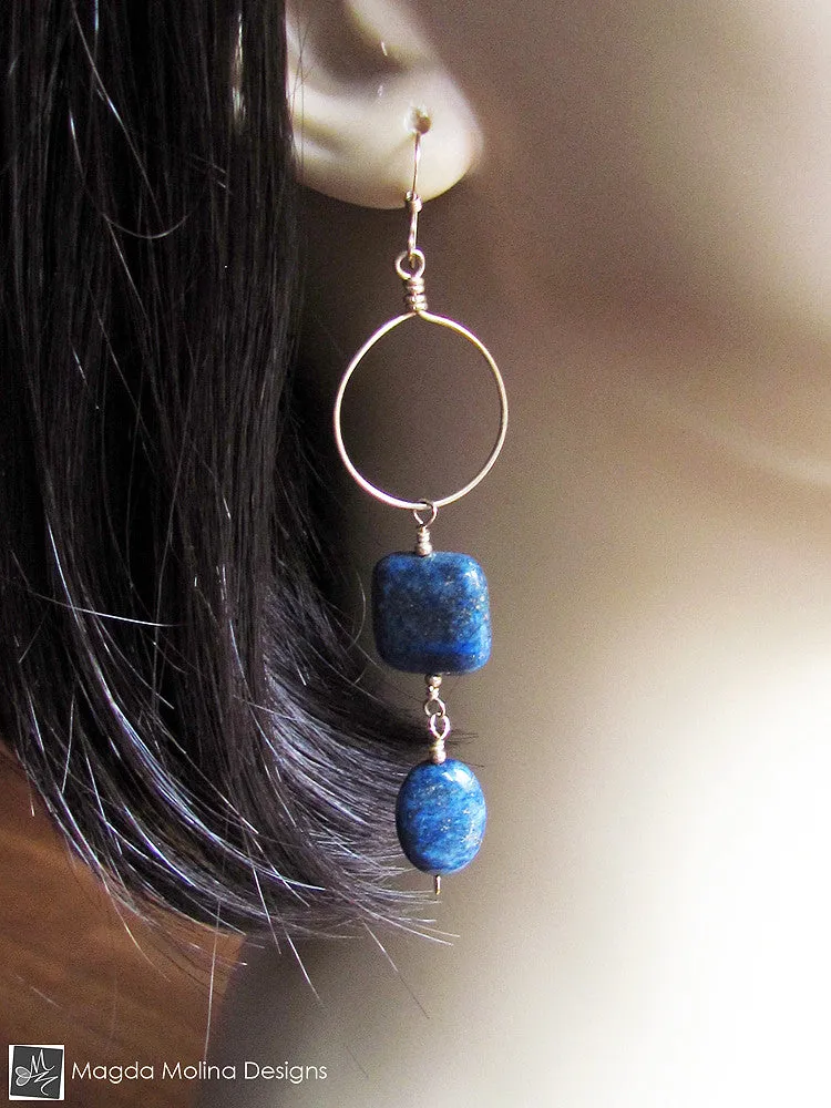 The Long Dangling Lapis Lazuli & Gold Hoop Earrings