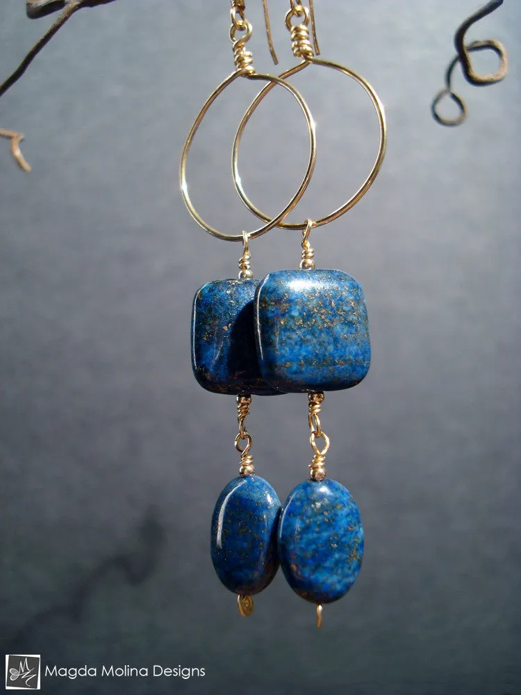 The Long Dangling Lapis Lazuli & Gold Hoop Earrings