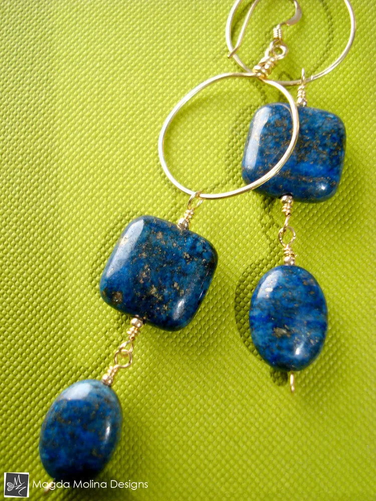 The Long Dangling Lapis Lazuli & Gold Hoop Earrings