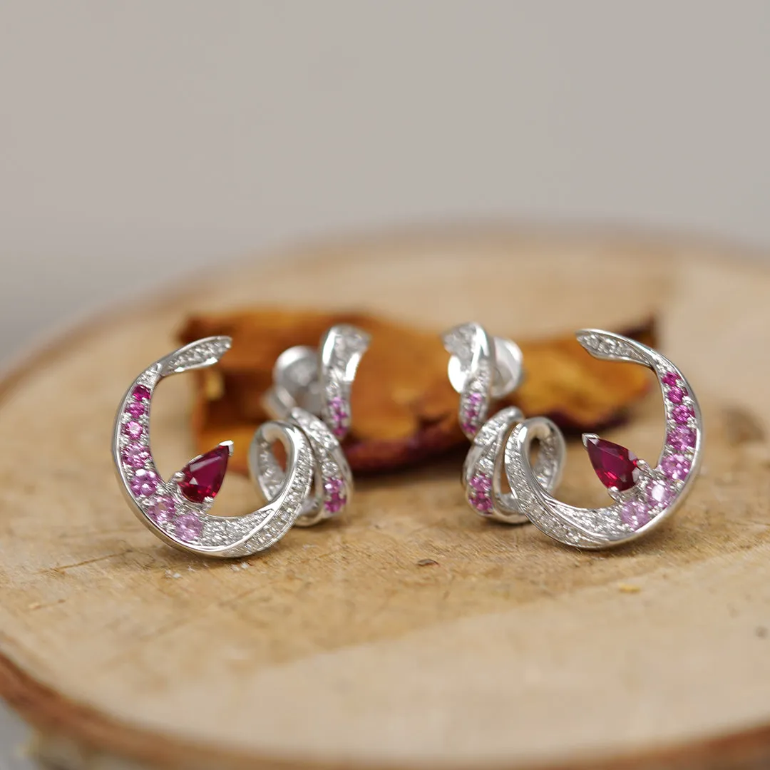 THIALH - CONCERTO - 18K White Gold Ruby Pink Sapphire Diamond Earring