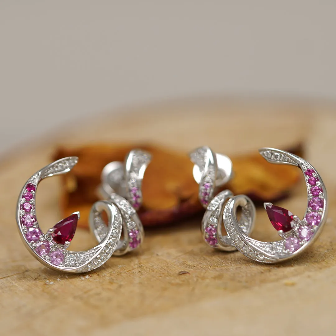 THIALH - CONCERTO - 18K White Gold Ruby Pink Sapphire Diamond Earring