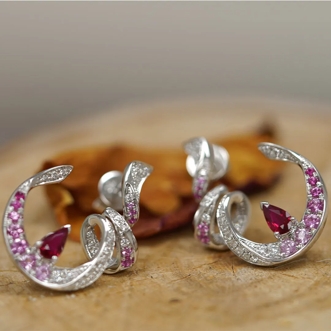 THIALH - CONCERTO - 18K White Gold Ruby Pink Sapphire Diamond Earring