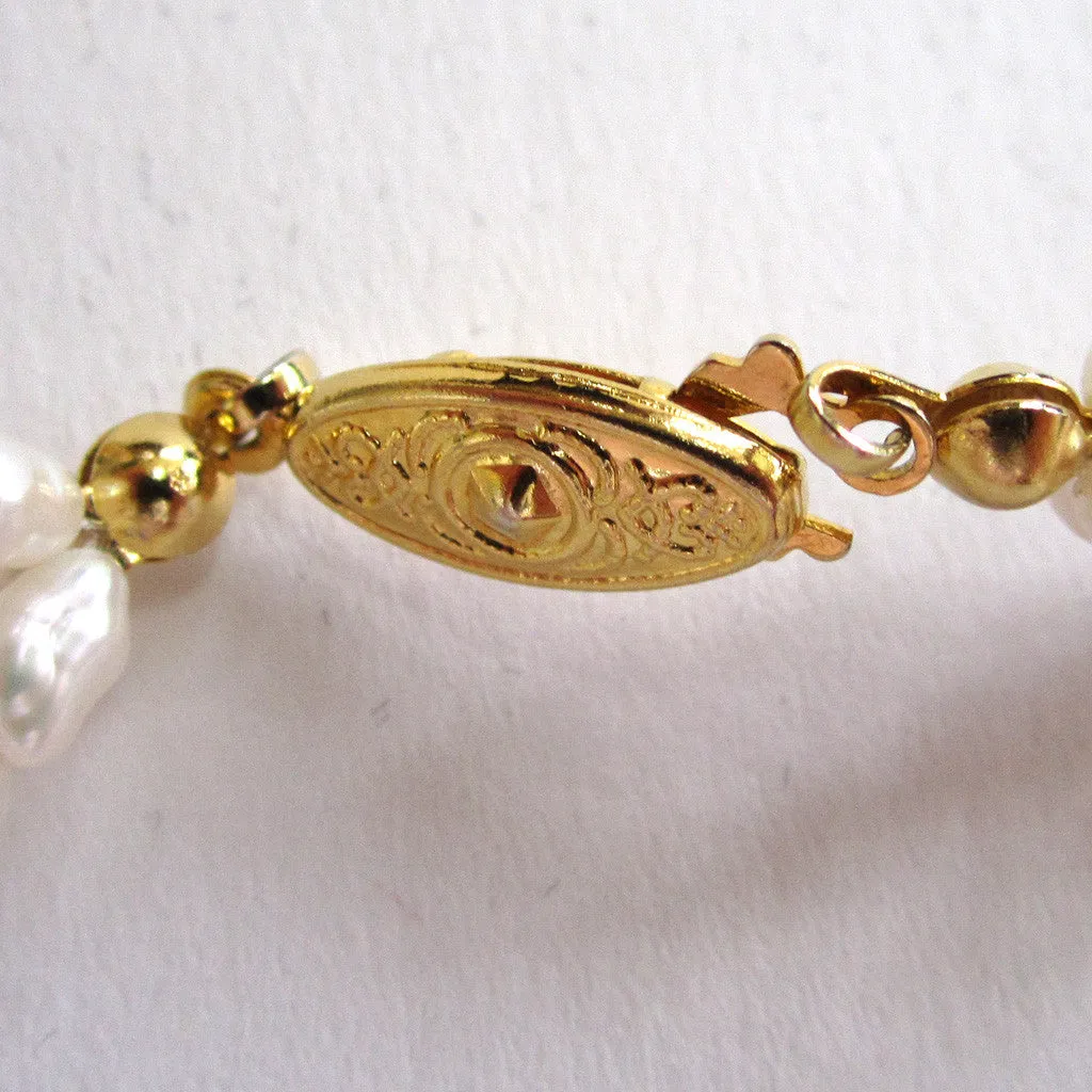 Triple-Strand of Rice Pearl, Blue Topaz, Rose Quartz and Gold Bead Necklace/Pendant