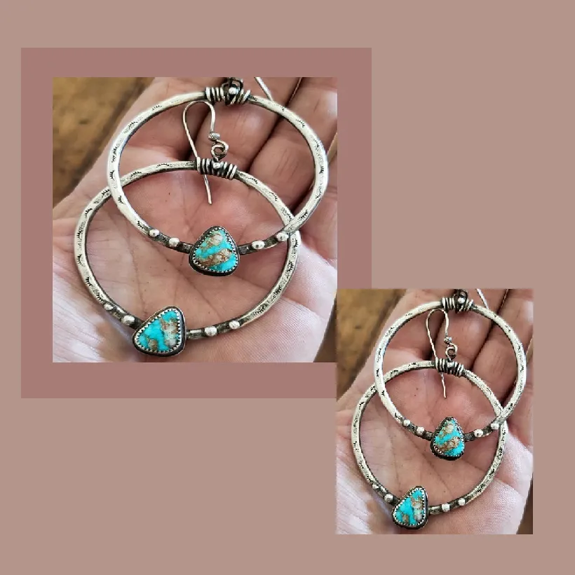 Turquoise Drop in Hoops Earrings