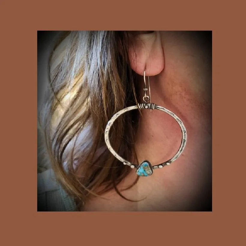 Turquoise Drop in Hoops Earrings