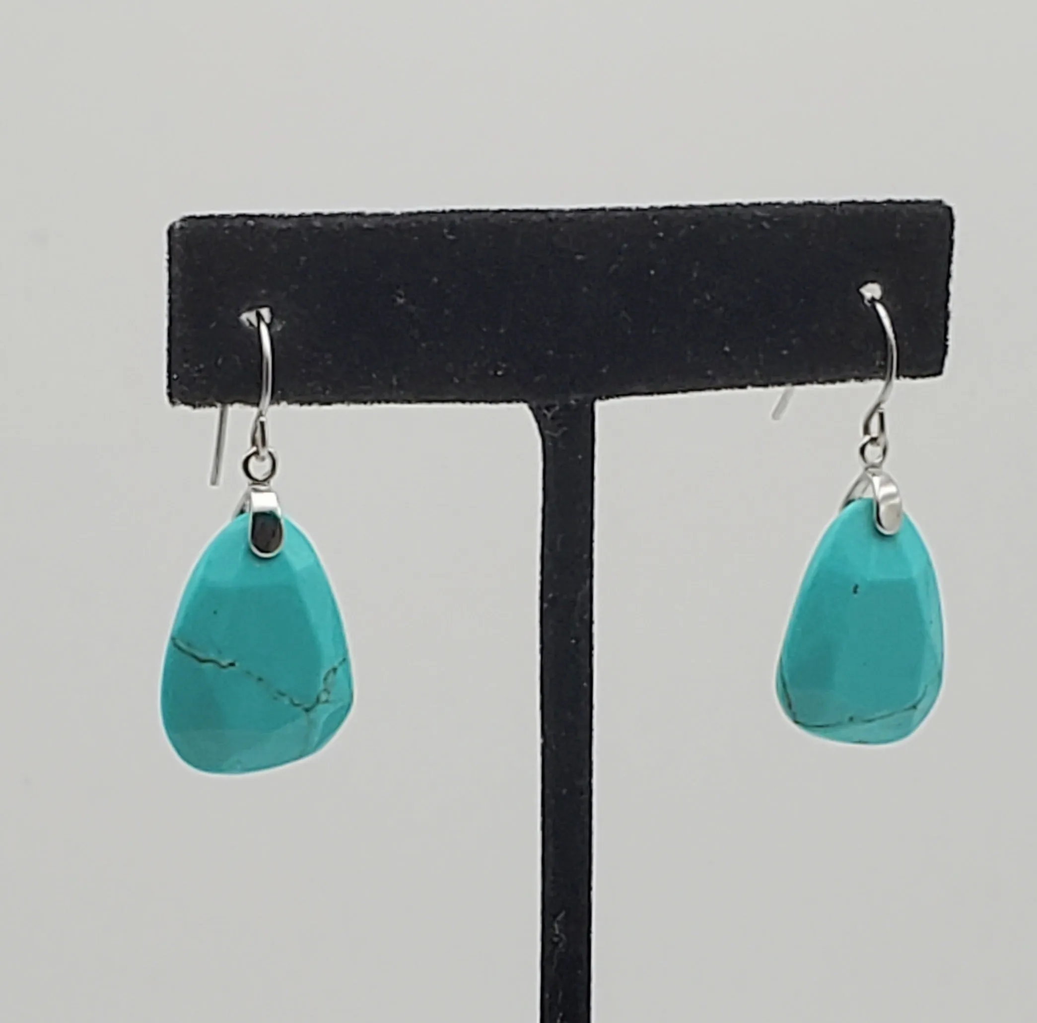 Vintage Faceted Turquoise Sterling Silver Dangle Earrings