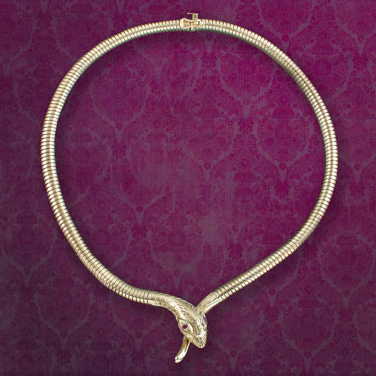 Vintage Snake Collar Necklace Ruby Eyes 9ct Gold