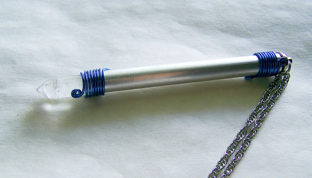 Water Element Light Up Blue Quartz Crystal Wand Pendant