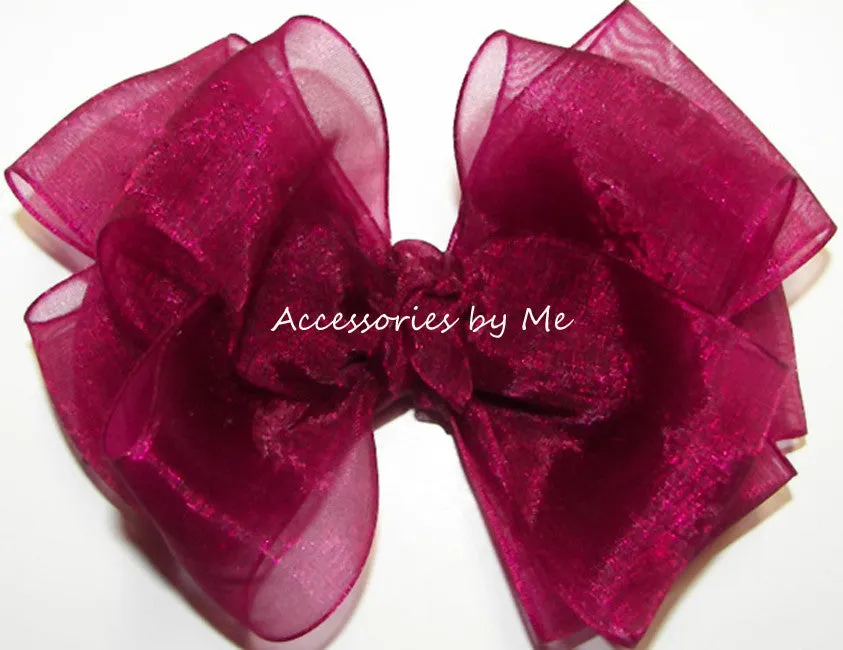 Wine Organza Hair Bow